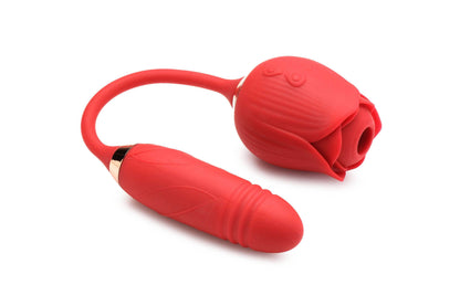 Bloomgasm Romping Rose Suction and Thrusting Vibrator - Red